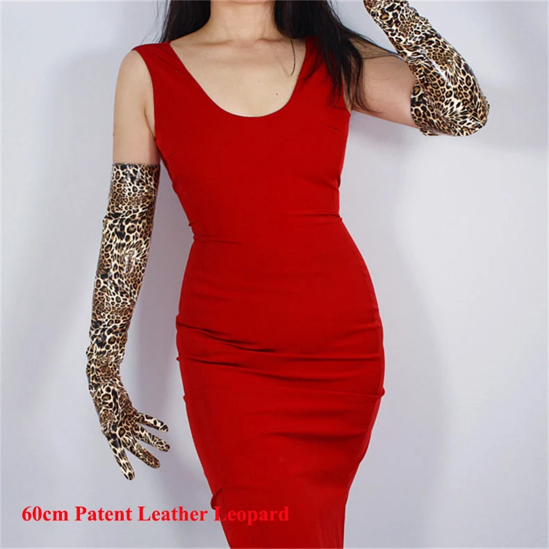2019 новые леопардовые длинные перчатки женские 60 см Лакированная Кожа моделирование кожа PU Яркие Кожаные леопардовые женские перчатки P82-60