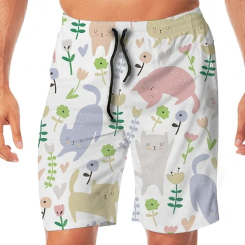 

Summer men's beach shorts Cute Funny Cats And Flowers shorts men's short trousers