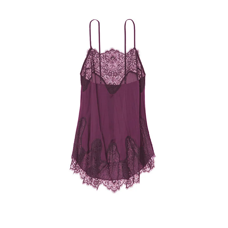 Милая сорочка для девочек, ночная рубашка, милое искушение, кружевная перспективная короткая Пижама, Femme, тонкая, с оборками, с открытой спиной, ночная рубашка для женщин - Цвет: purple