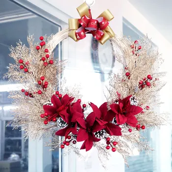 

Simulation Xmas Wreath flower Wreath Holiday Props Garland Hanging Pendant Party Festival Christmas Decoration new