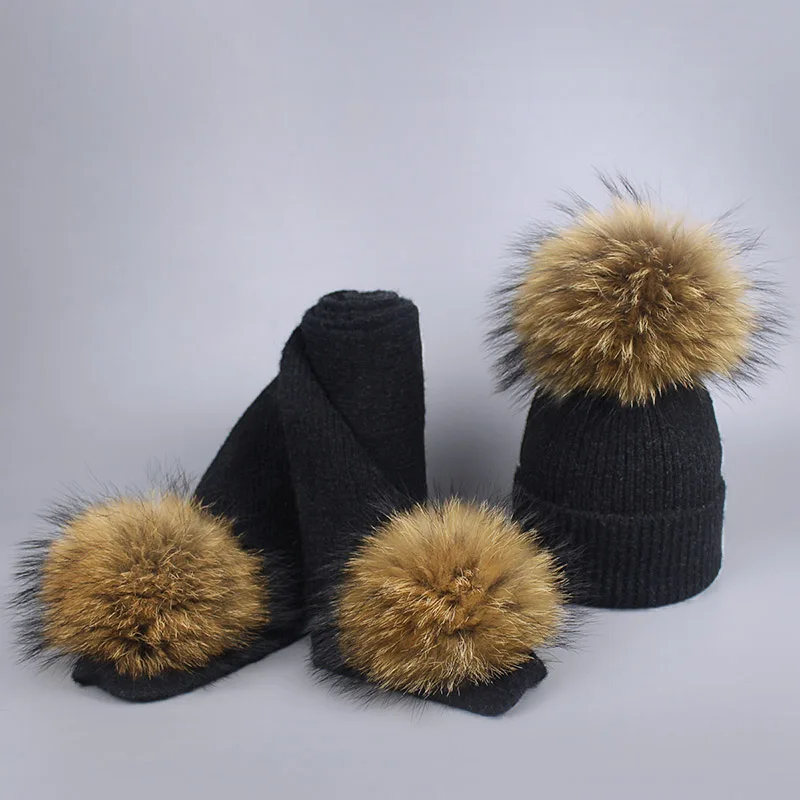 Детский Зимний вязаный свитер Топ шапка с помпоном из натурального меха енота лыжный детская шляпа в осенний и зимний, теплый, полосатый шляпы чистый Цвет - Цвет: G
