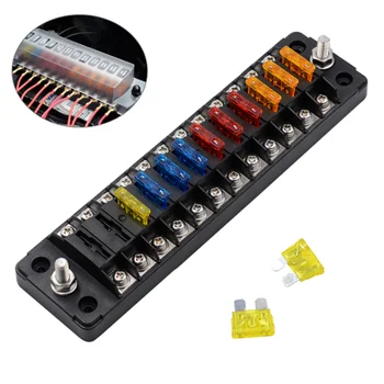

Fuse Box 12Ways Fuse Holder 12/32V Car Power Distribution Blade Fuse Holder Box Block Panel Board with Fuse For Car Boat Marine