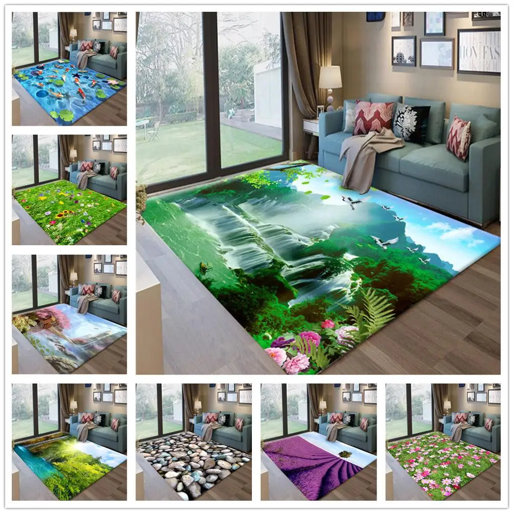 

Creative 3D Printing Garden Flower Carpets for Living Room Bedroom Area Rugs Hallway Carpet Kitchen Bathroom Anti-Slip Floor Mat
