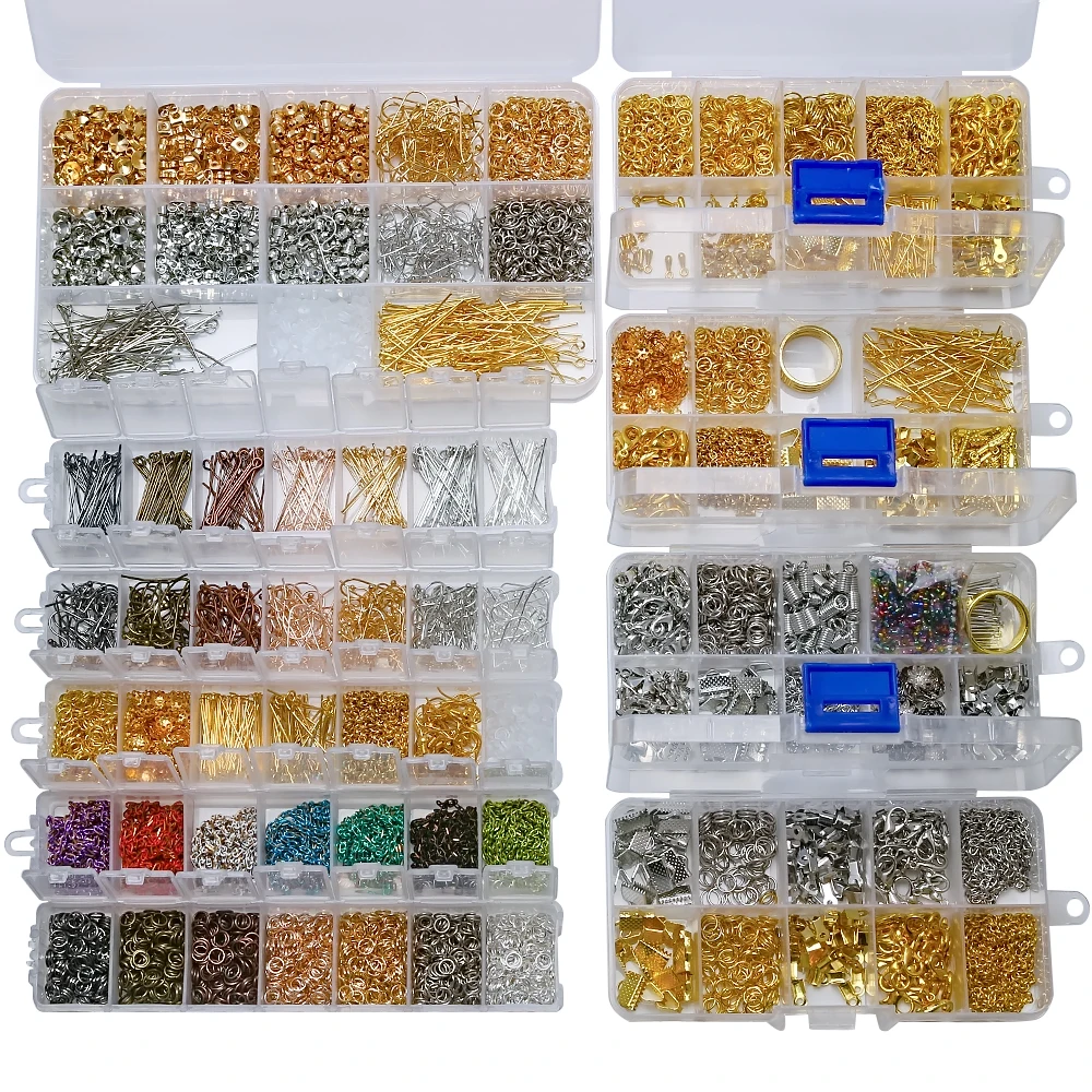 

Jewelry Findings Tool Set Earring Clasps Hooks /Beads Caps/ Open Jump Ring/Tail Chain/T Pin For DIY Jewelry Making Findings