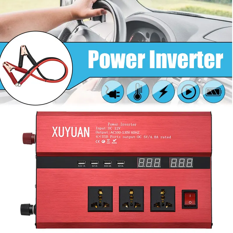 Vehemo солнечный Мощность инвертор DC12V/24 В к AC110/220 В адаптер конвертер авто Инвертор из алюминиевого сплава преобразователи автомобильный инвертор светодиодный