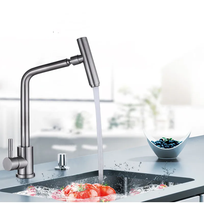 Kitchen SUS304 Stainless Steel Low-Lead Health Faucet With Hot And Cold 720°Rotating Universal Simple And Fashionable Style