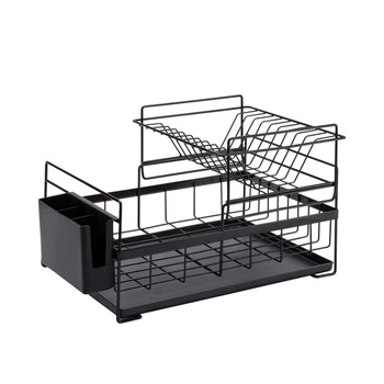 

2 Tier Iron Chrome Multifunction Dish Rack Bowl Plate Dish Cup Cutlery Drainer Storage Shelf Rack Organizer Holder for Kitchen S