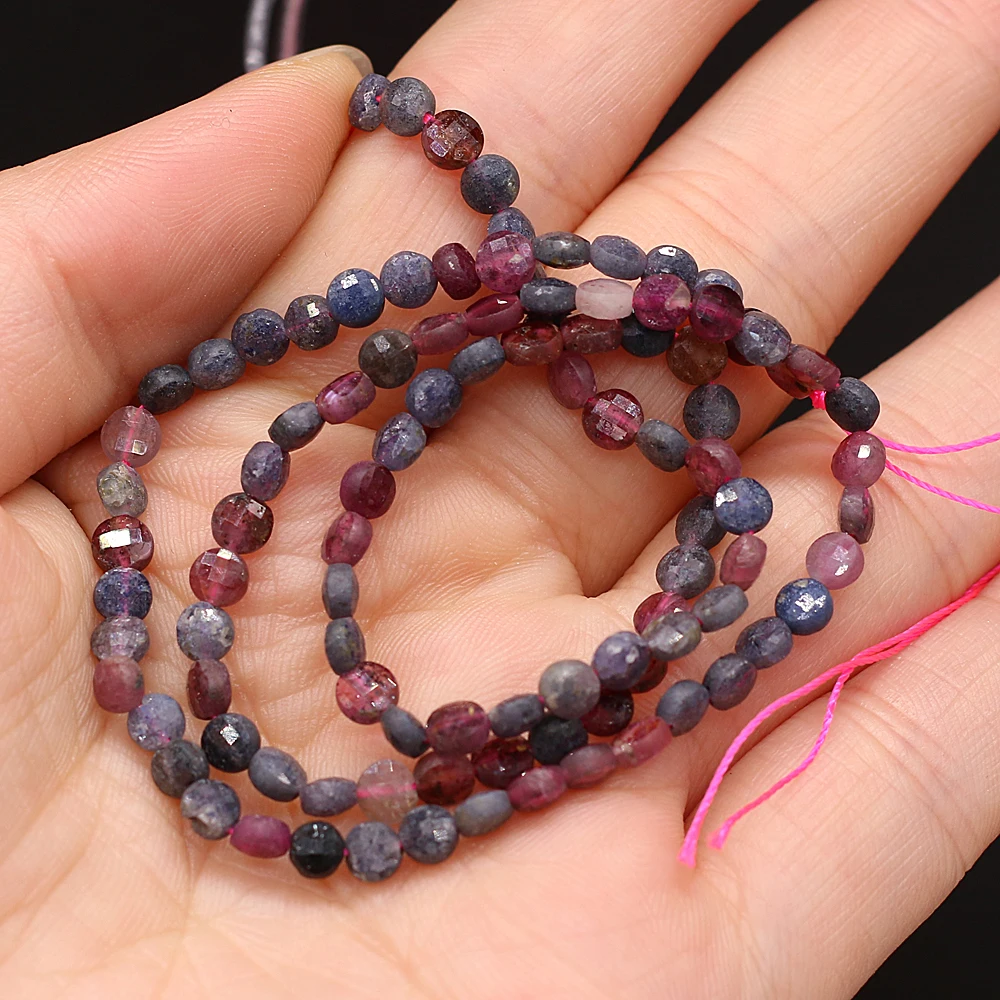 Natural Semi-precious Stone Oblate Section Beads Ruby Sapphire 4mm For DIY Necklace Earrings Accessories Gift Length 38cm images - 6