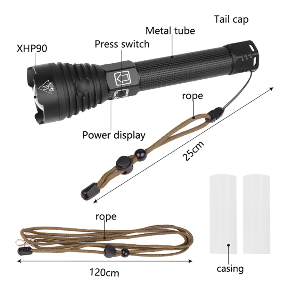 Супер яркий светодиодный фонарь XHP90 XHP70.2, тактический фонарь с зарядкой от USB, 26650, 18650, водонепроницаемые фонарики для рыбалки