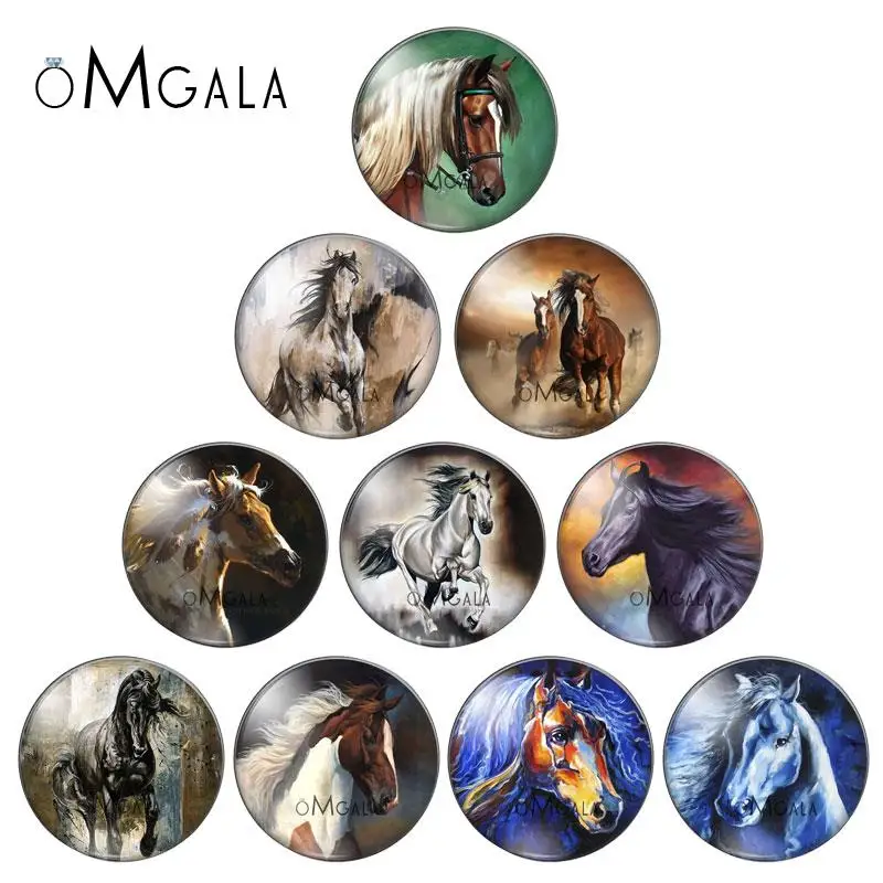 Watercolor horse paintings 10pcs 12mm/18mm/20mm/25mm Round photo glass cabochon demo flat back Making findings | Украшения и