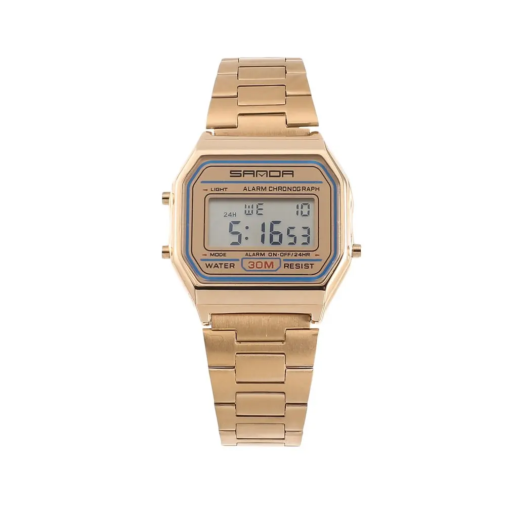 

Water Resistant 30M Male Digital Wrist Watch Stainless Steel Band 10 Digits LCD Display Backlight For Husband BoyfriendN