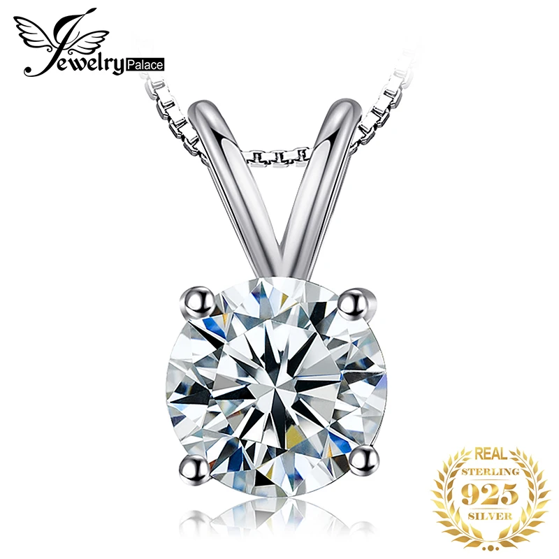 Pendant Necklace 925-Jewelry Choker Solitaire No-Chain 925-Sterling-Silver Round CZ Women