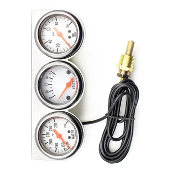 

Chrome Car Triple Gauge Set Kit AMP Meter Water Temp Oil Pressure 3 In1 New