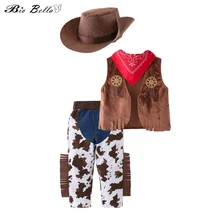 Детский комплект одежды для мальчиков, детские модные вечерние костюмы ковбоев для костюмированной вечеринки, детская одежда для мальчиков, Шапочка+ жилет+ штаны+ галстук, комплект из 4 предметов для мальчиков