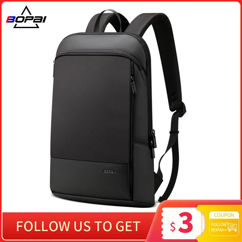 Laptop Backpack Light Business Office-Work Anti-Theft BOPAI Slim Black Unisex Thin Men