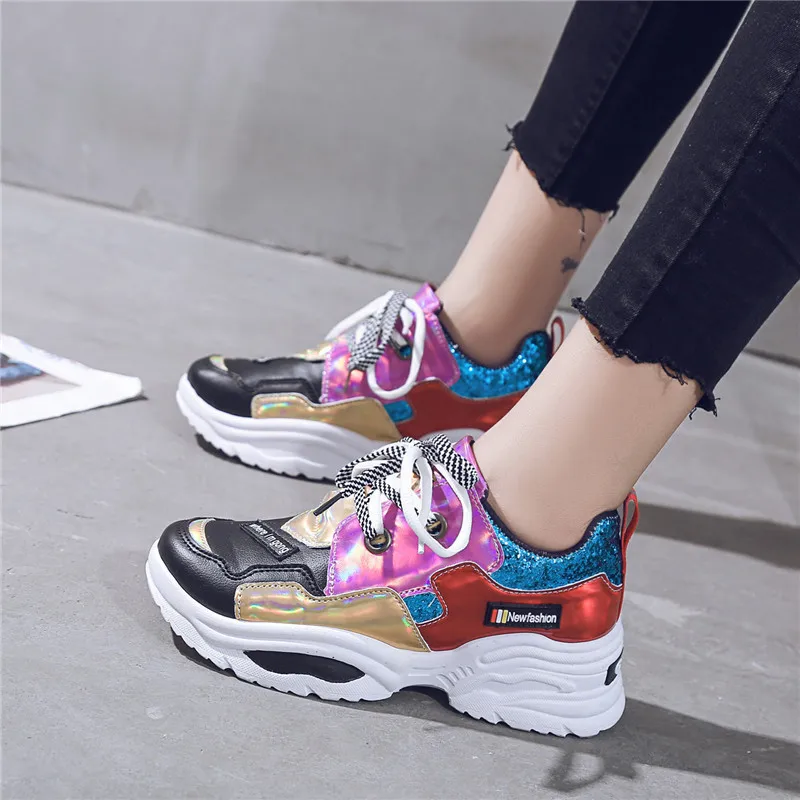 

2020 Bling Sneakers Women Fashion Platform Shoes Vulcanize Shoes Womens Casual Krassovki Female Trainers Dad Shoes