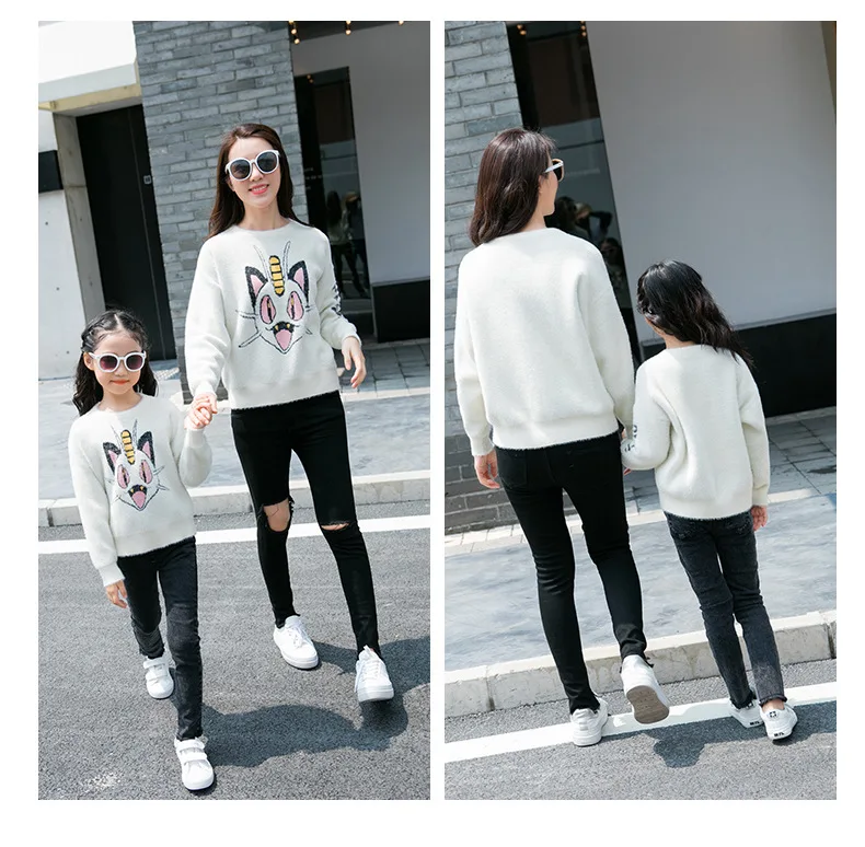 Cartoon Pikachu Family Sweater Winter Mommy Daughter Clothes Pajamas Family Matching Outfits New Mother Daughter Family Outfits