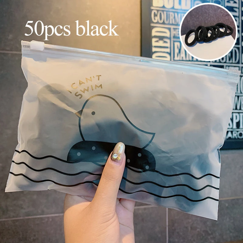50pcs black 50/100 шт./компл. и девочек цветной зарядный кабель в нейлоновый оплетке с небольшой резинки для волос Дети хвост держатель резиновые резинки для волос аксессуары - Цвет: 50pcs black