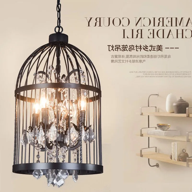 

Nordic Individuality Art Iron Bird Cage Pendant Light Crystal Cafe Restaurant Decoration Hanging Lamp hanging lamp