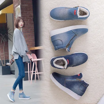 

New Winter Snow Boots Thickening Shoes Denim Korean Canvas Cotton Shoes Warm Women's Boots British Style Casual Boots Classic