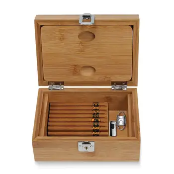 

Handmade Cigar Humidor Case Travel Bamboo Cigar Box Container With Tray Magnetic Lock Smoking Accessories Gift Box For Men
