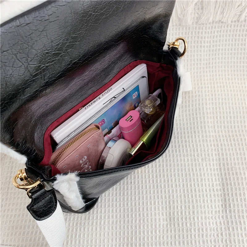 FANTASY Lambswool PU Leather High Capacity Crossbody Shoulder Bags For Women Messenger Bags Winter Trendy Handbags Lady