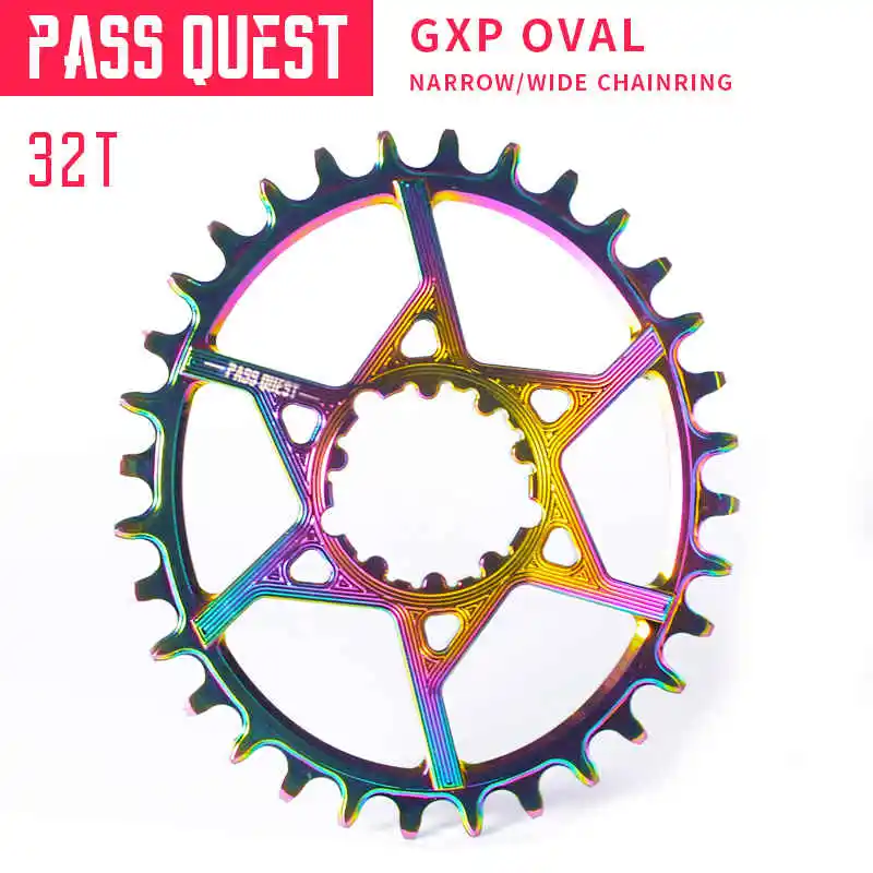 Pass Quest GXP с титановым покрытием овальная MTB узкая широкая Цепь 32 T-38 T велосипедная цепь 6 мм смещение шатун - Color: 32T