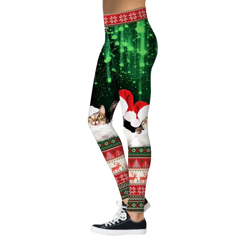 Брюки для йоги обтягивающие леггинсы женские модные сексуальные бесшовные mujer с высокой талией для йоги с рождественским принтом для бега спортивные брюки#401105