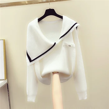 

Fashionb Lapel Irregular Outer Sweater Woman 2019 Autumn Winter New Long Sleeve Knitted Shirt Girls Pullovers Top Lady Sweaters