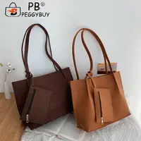2pcs Vintage Felt Cloth Shoulder Crossbody Composite Bag with Small Pouch Women Portable Large Capacity Shopping Handbags 1