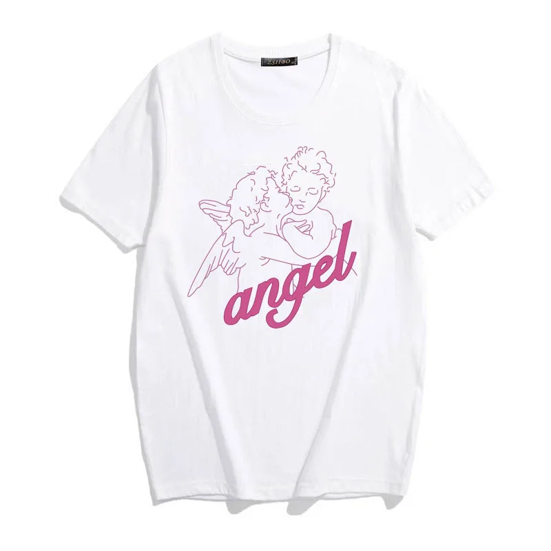 Kawaii Angel розовая Милая забавная Футболка с принтом летняя одежда с коротким рукавом размера плюс Harajuku забавная женская футболка с круглым вырезом Tumblr - Цвет: 2