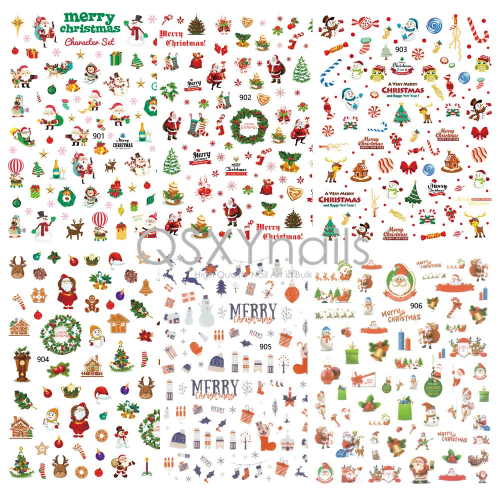 50pcs Merry Christmas Santa Claus Elk Tree Stocking Gift Snowman Winter Design Nail Art Adhesive Sticker Decal Decoration | Красота и