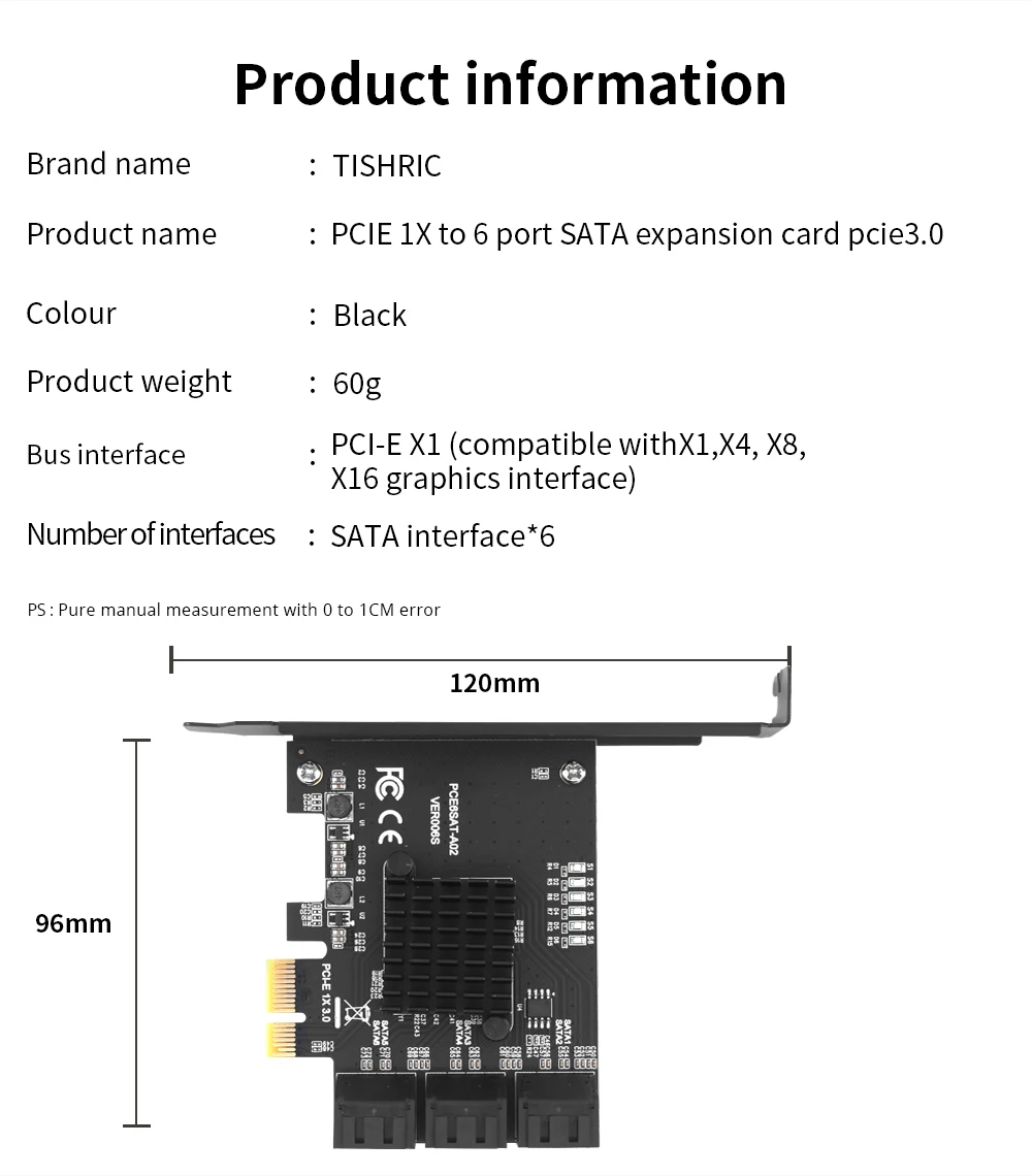 TISHRIC PCI-E SATA Controller Expansion Card - 6/8/10 Ports, ASM1166, PCI SATA3.0 Adapter Description Image.This Product Can Be Found With The Tag Names Adapter, Asm1166 6 ports, Asm1166 sata controller, Expansion card, Pci sata ide controller card