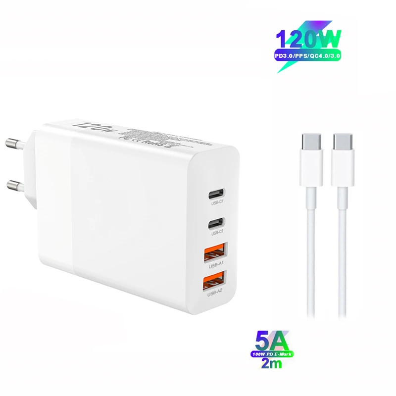 Зарядное устройство GaN 120 Вт PD3.0 QC4.0 3 0 PPS адаптер для быстрой зарядки Macbook Pro iPad Lenovo
