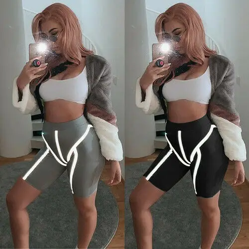 

Women Stretch Biker Shorts Workout Spandex Leggings Knee Length Short Pants 2019 New Ladies Luminous Casual Shorts