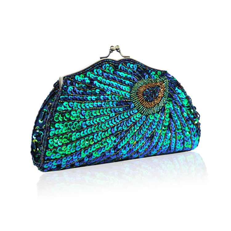 Блестящая роскошная сумка клатч с рисунком павлина вечерние сумки дизайнерские женские банкетные клатчи элегантные сумки на плечо Праздничная сумка - Цвет: blue