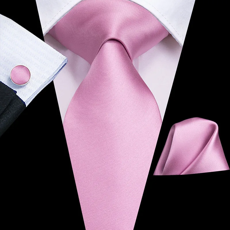 Hi-Tie 100% Silk Solid Pink Gold Men's Tie Set 8.5cm Blue Wedding Ties For Men New Design Hanky Cufflinks Quality Necktie | Аксессуары