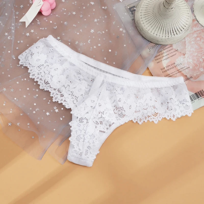 Lace Thong Panties - Sexy Transparent Embroidery G-String Underwear