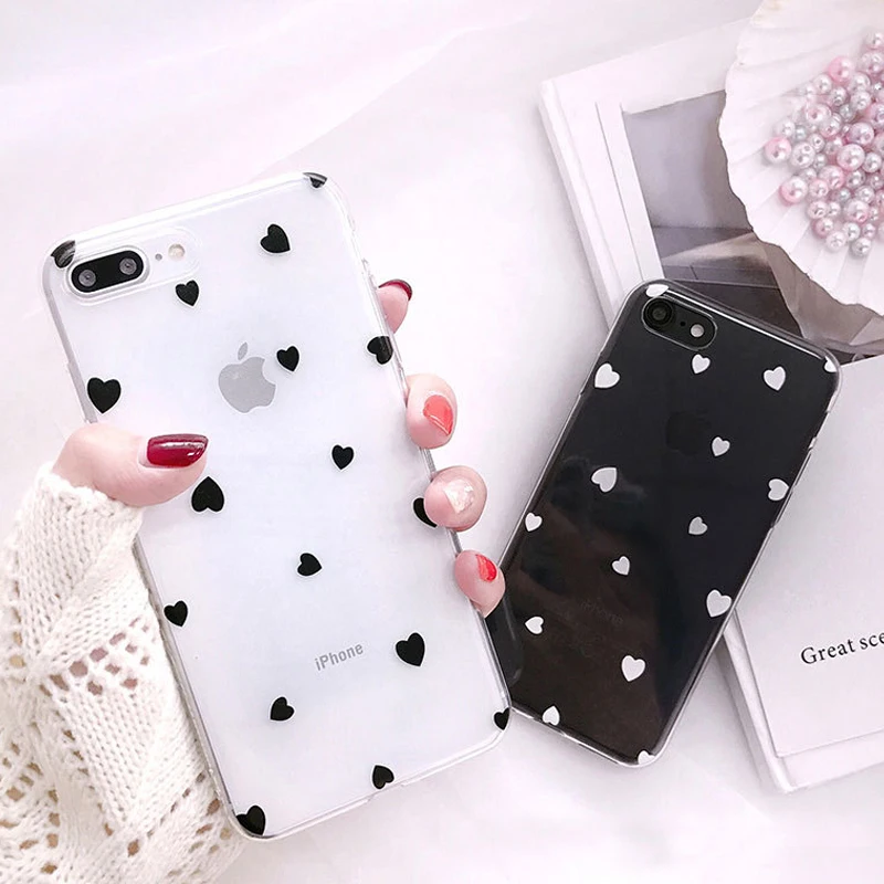 Korea style Love Heart Transparent Soft Phone Case For iPhone 11 Pro Max TPU Back Cover for X XR XS 8 7 6 6S Plus |