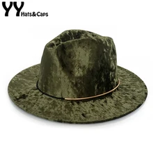 YY новая бархатная фетровая шляпа для женщин осень зима церковная Кепка плоская Полочка с золотым кольцом элегантная винтажная мягкая фетровая шляпа Панама FD19027