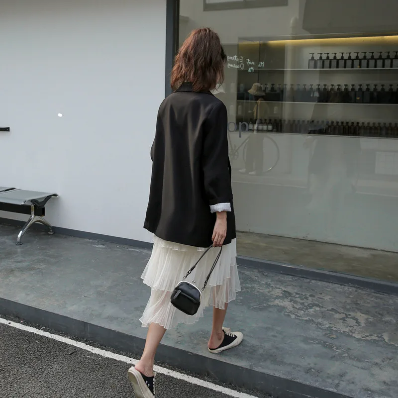 

Small Suit Coat Women's 2019 Spring And Autumn New Style Mid-length Elegant Slim Fit Versatile Black Suit Women's Casual Korean-