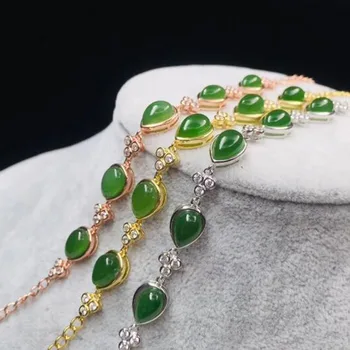 

Real Certified Natural Hetian Jade Heart Shape Jasper 925 Sterling Silver Amulet Green Jade Bangle Bracelets High Quality Best G
