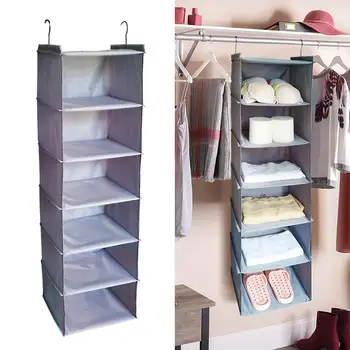 

6-layer Wardrobe Storage Hanging Bag Oxford Cloth Storage Bag Water Laundry Cabinet Cloth Multilayer Sorting Finishing Bag #4O