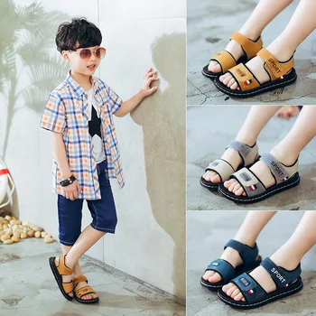 

2020 Children's Leather Beach Shoes New Summer Fashion Wild Kid's Sandals Magic Stick Casual Boys' Bottom Non-Slip Sandals