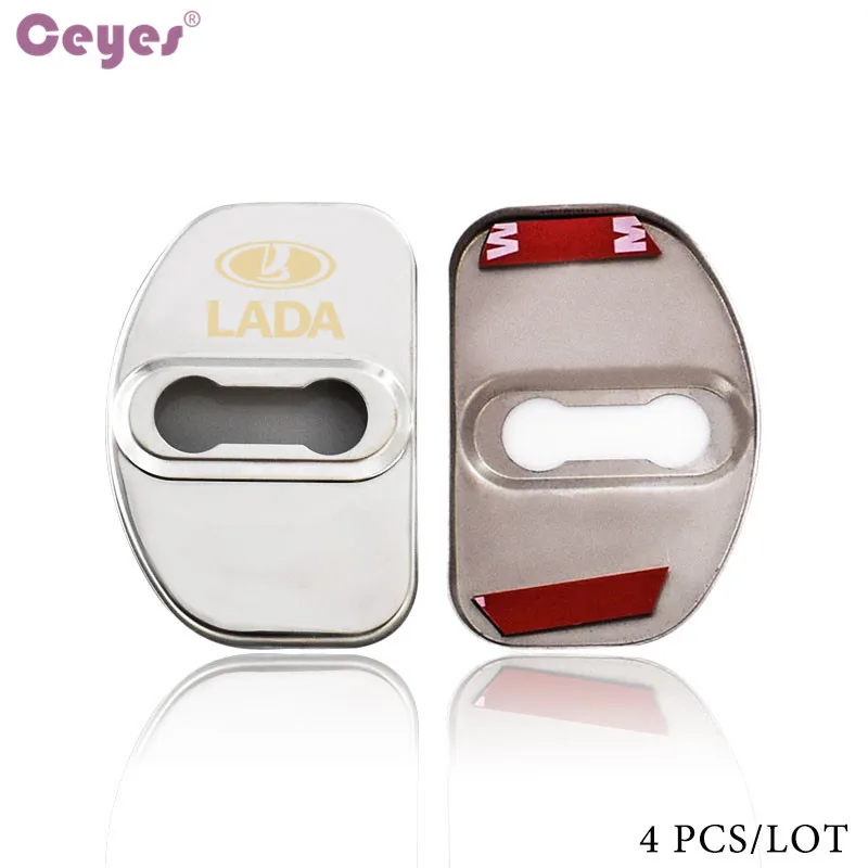 Silver Ceyes Covers For Lada Vesta XRAY Granta Kalina Priora Largus Auto Emblems Accessories Car Door Lock Covers Case Stainless Steel - Цвет: Silver