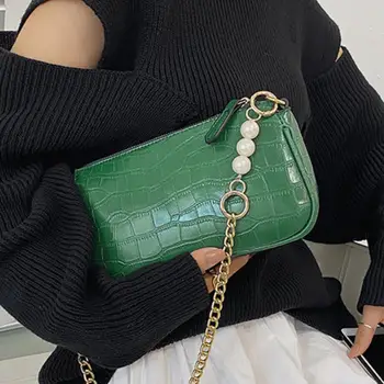 

Crocodile pattern Square Armpit bag 2020 New High quality PU Leather Women's Designer Handbag Pearl Chain Shoulder Messenger Bag