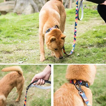 

Pet Polyester Collar and Leash Set Dogs Collar Adjustable Necklace Collar Pets Collars Colorful Diamond-shaped Pattern