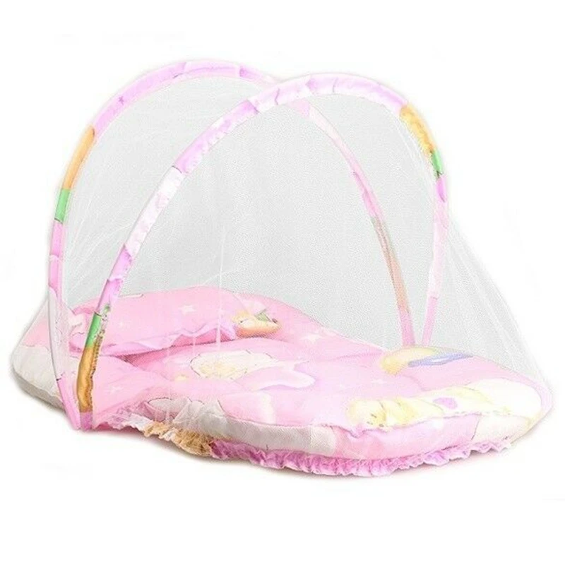 Розовый голубой детский мультяшный новорожденный портативный складной дорожный балдахин для детской кроватки противомоскитная сетка палатка Складная смесь хлопка Матрас Подушка