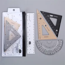 Conjunto de ferramentas de geometria de matemática de 4 pces, régua de triângulo, conjuntos de régua clara de plástico, transferidor, quadrados ajustados, triângulo para desenho & desenho