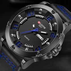 WLISTH relojes de cuarzo resistentes al agua para hombre, reloj de pulsera informal con esfera grande, espejo Hardlex, indicador de semana, luminoso
